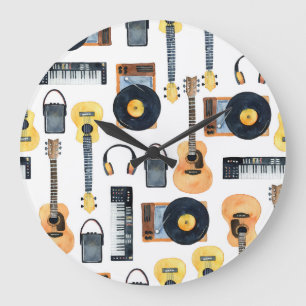 Reloj Redondo Grande Instrumentos musicales: acuarela sin foco