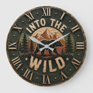 Reloj Redondo Grande Into the Wild Bear Rustic Cabin Mountain Decor