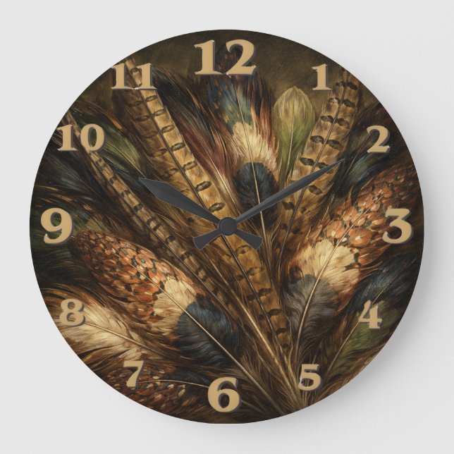 Reloj Redondo Grande Intricate pheasant feather close-up (Anverso)