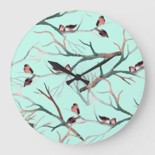 Reloj Redondo Grande Invernal Birds Tree Brands Watercolor