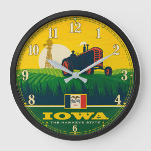 Reloj Redondo Grande Iowa Wall Clock – Hawkeye State Farm Tractor