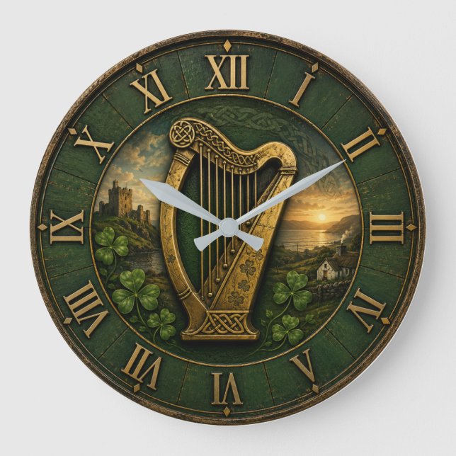 Reloj Redondo Grande Irish Celtic Harp (Anverso)