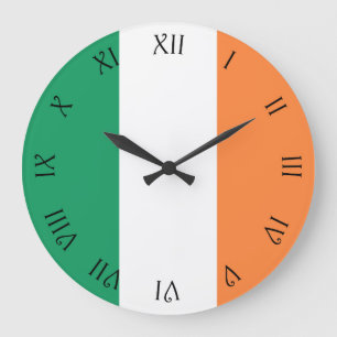 Reloj Redondo Grande Irish Flag Black Script Roman Numbers wccn
