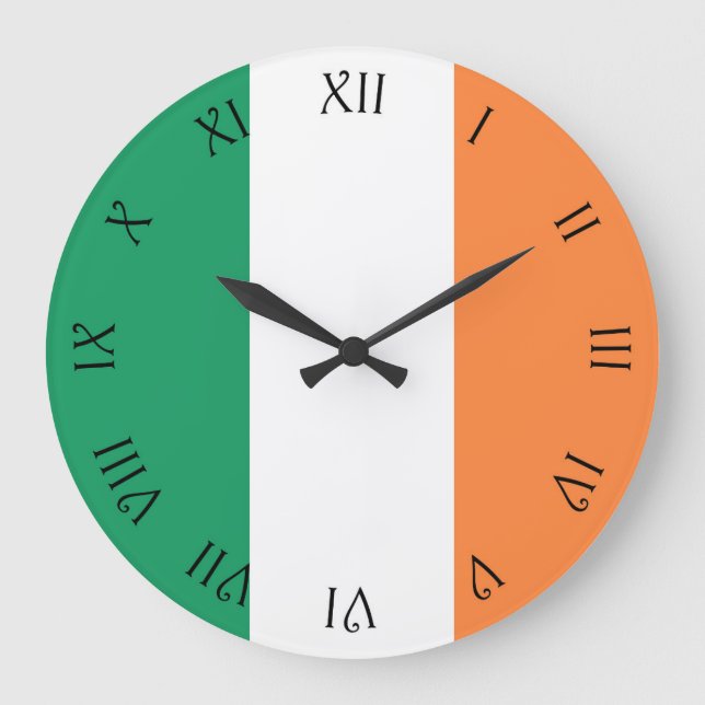 Reloj Redondo Grande Irish Flag Black Script Roman Numbers wccn (Anverso)
