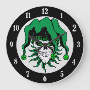 Reloj Redondo Grande Irish Jester Skull