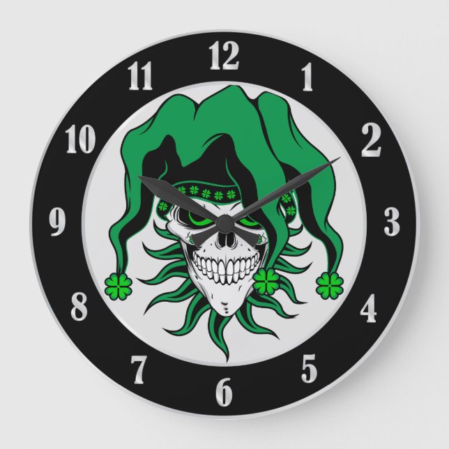 Reloj Redondo Grande Irish Jester Skull (Anverso)