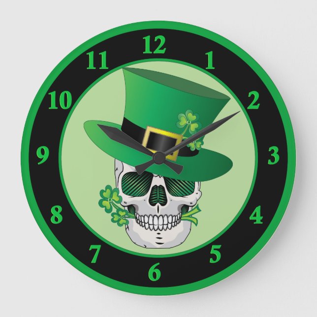 Reloj Redondo Grande Irish Leprechaun Skull (Anverso)
