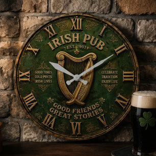 Reloj Redondo Grande Irish Pub Vintage Celtic Harp Decor Rustic