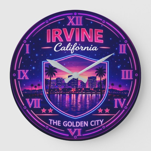 Reloj Redondo Grande Irvine California Modern Skyline (Anverso)