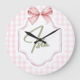 Reloj Redondo Grande Isla Personalizada Niña Bebé Nursery Bow&Gingham