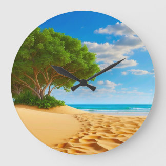 Reloj Redondo Grande Isla Tropical Desierta Playa de Arena