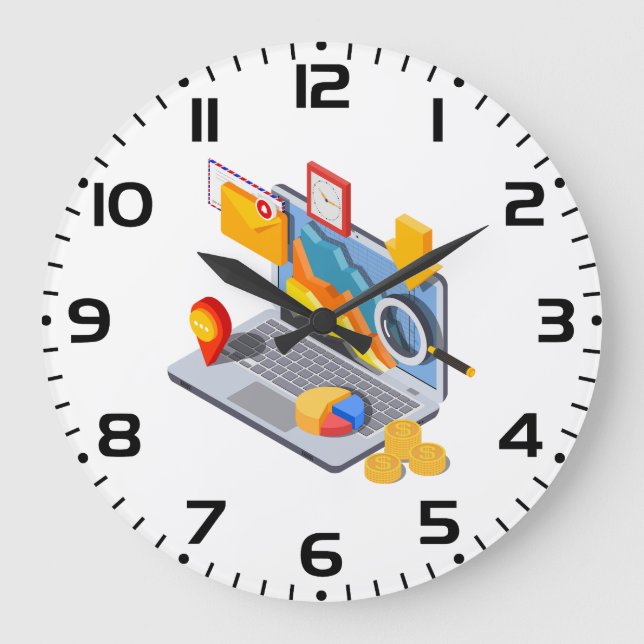 Reloj Redondo Grande Isometric Business Data Analytics Laptop (Anverso)