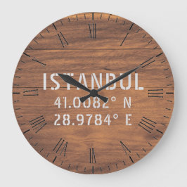 Reloj Redondo Grande Istanbul Latitude & Longitude Dark Wood 