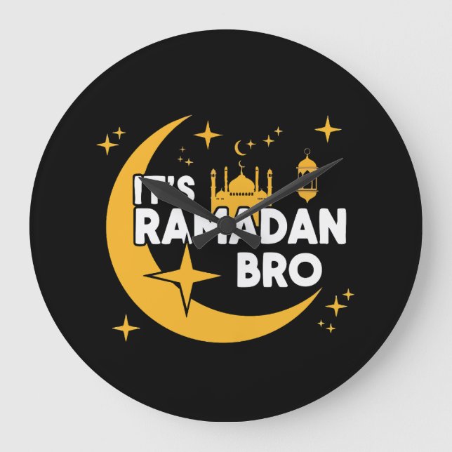 Reloj Redondo Grande It’s Ramadan Bro Happy Fasting Islamic Crescent  (Anverso)