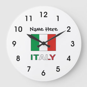 Reloj Redondo Grande Italia y bandera italiana con tu nombre