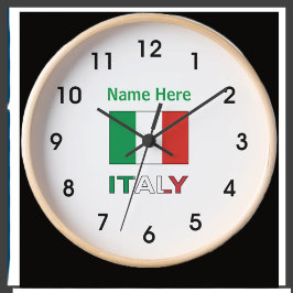 Reloj Redondo Grande Italia y la bandera italiana personalizada