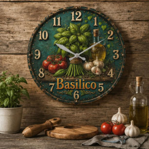 Reloj Redondo Grande Italian Basil Kitchen  Rustic Farmhouse 