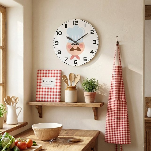 Reloj Redondo Grande Italian Chef Face with Mustache and Hat (Subido por el creador)