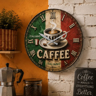 Reloj Redondo Grande Italian Coffee Rustic Kitchen Vintage Espresso
