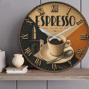 Reloj Redondo Grande Italian Espresso Coffee Bar Decor