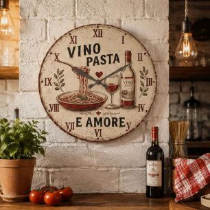 Reloj Redondo Grande Italian Kitchen Rustic Wine & Pasta Farmhouse