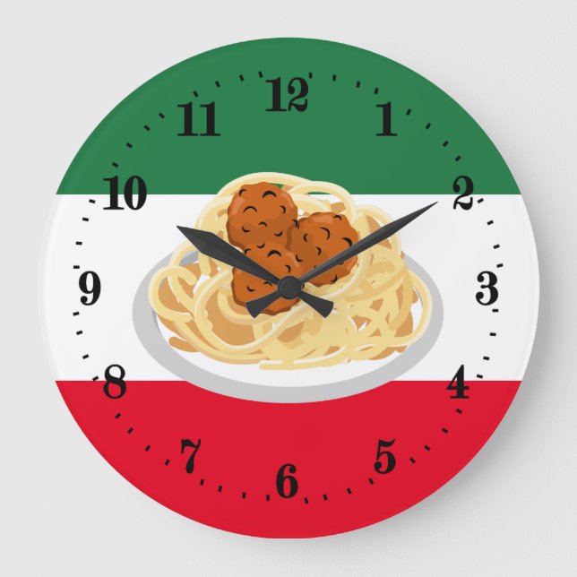 Reloj Redondo Grande Italian spaghetti meatballs decor (Anverso)