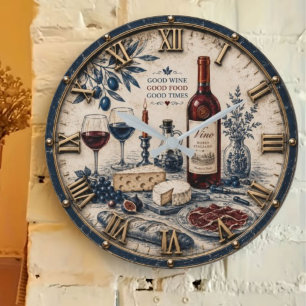 Reloj Redondo Grande Italian Wine & Cheese Kitchen Decor