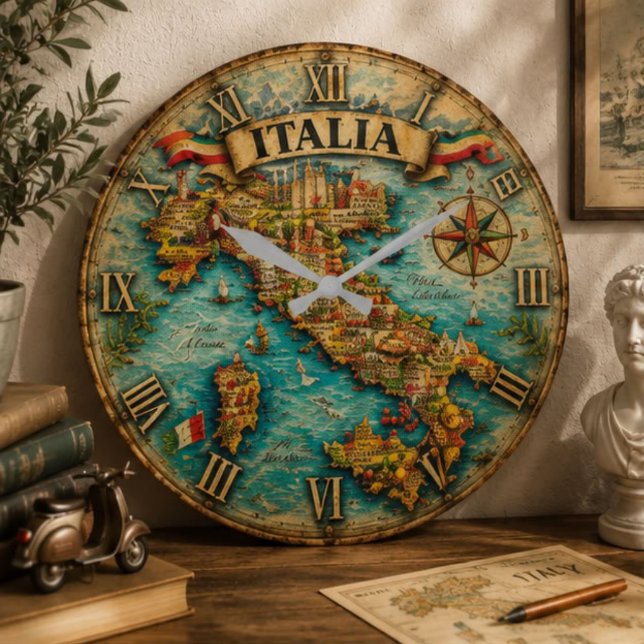 Reloj Redondo Grande Italy Map Wall Vintage (Subido por el creador)