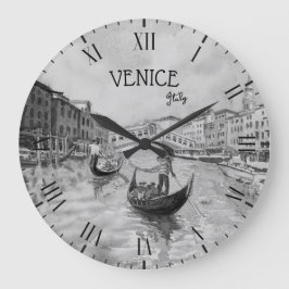 Reloj Redondo Grande Italy Travel - VENICE black and white souvenir 