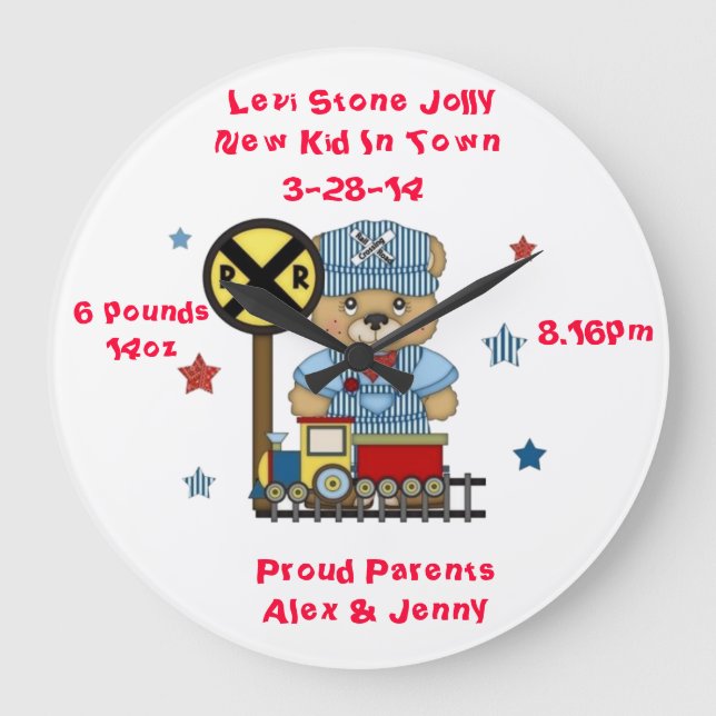 Reloj Redondo Grande It's a Boy Teddy bear Train (Anverso)