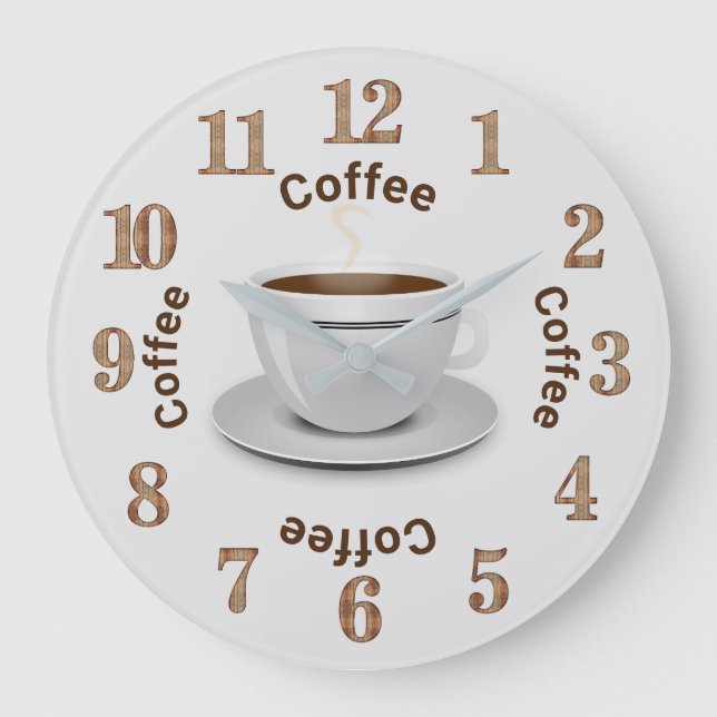 Reloj Redondo Grande It's Coffee O'Clock, Coffee Cup and Text (Anverso)