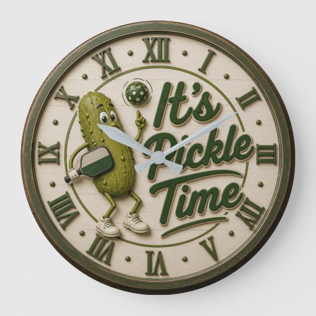Reloj Redondo Grande It's Pickle Time Cute Pickle Character (Anverso)