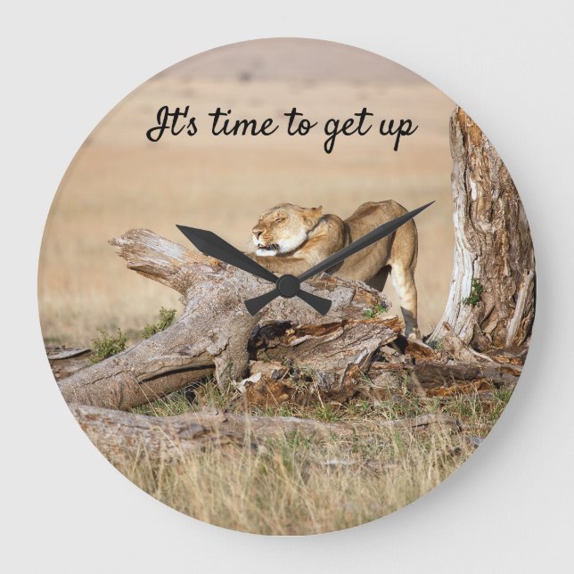 Reloj Redondo Grande It's time to get up Lion photo with text (Anverso)