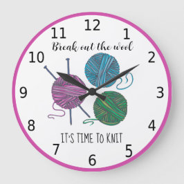 Reloj Redondo Grande It's time to knit - pink border - personalized