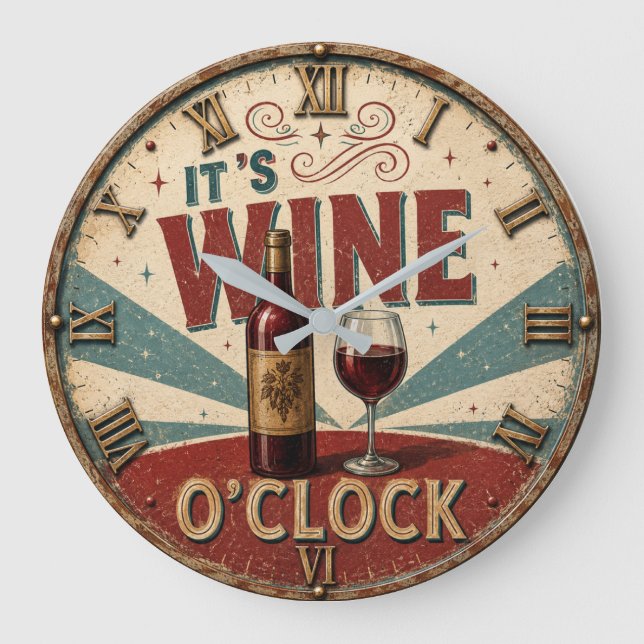 Reloj Redondo Grande It's Wine O'Clock  (Anverso)