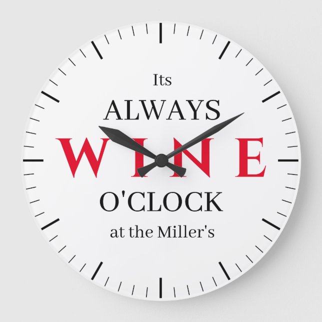 Reloj Redondo Grande It's Wine O'Clock Wall Clock | Funny Wine Bar  (Anverso)