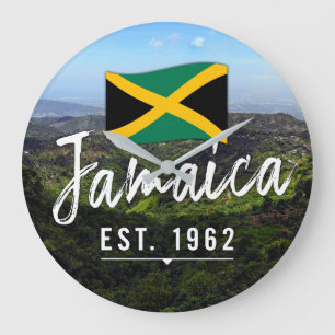 Reloj Redondo Grande "Jamaica Este. Montañas Azules De 1962" Con Bander