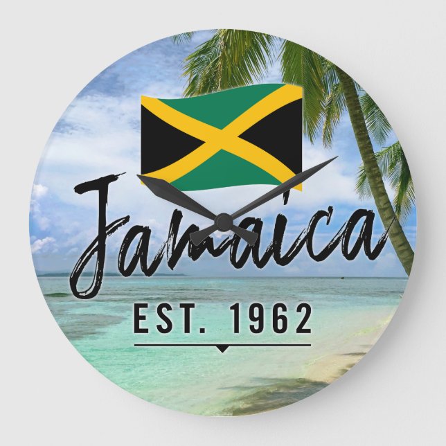 Reloj Redondo Grande "Jamaica Este. Playa De 1962 Con Bandera De Jamaic (Anverso)