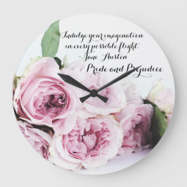 Reloj Redondo Grande Jane Austen Pride & Prejudice Book Quote Pink Rose