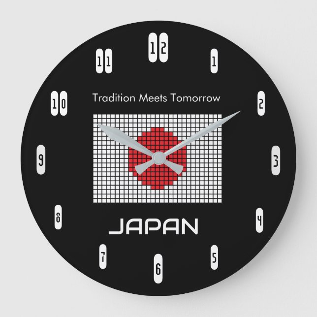 Reloj Redondo Grande Japan Flag on Black – Bold Minimalist (Anverso)