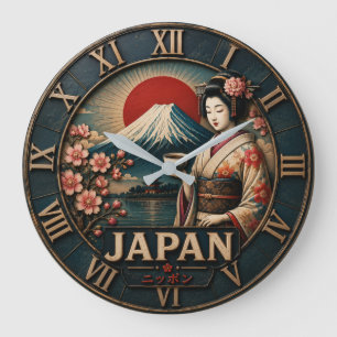 Reloj Redondo Grande Japan Mount Fuji Geisha Cherry Blossom Japanese