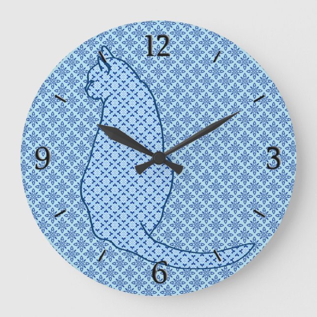 Reloj Redondo Grande Japanese Cat - Blue Kimono Print (Anverso)