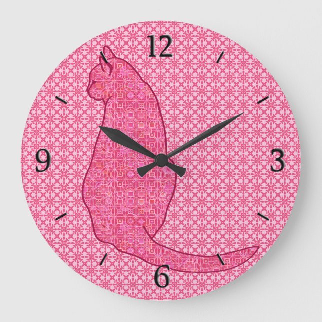 Reloj Redondo Grande Japanese Cat - Fuchsia Pink Batik (Anverso)