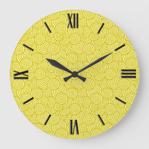 Reloj Redondo Grande Japanese swirl pattern - mustard and light yellow