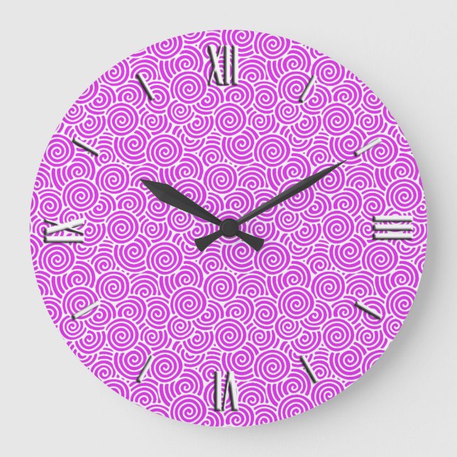Reloj Redondo Grande Japanese swirl pattern - orchid and white (Anverso)