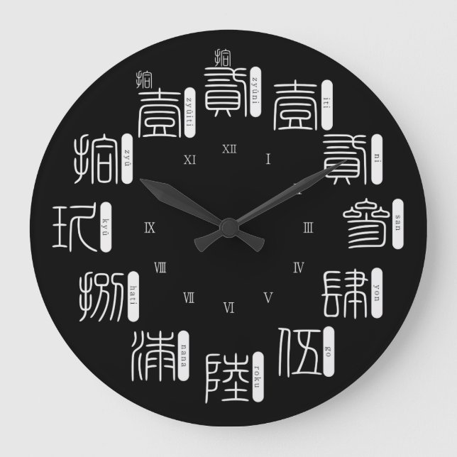 Reloj Redondo Grande Japón antiguo estilo kanji difícil [cara negra] (Anverso)