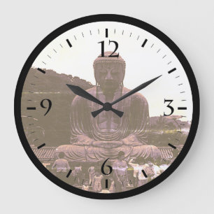 Reloj Redondo Grande Japón Vintage Gran Buda de Kamakura turistas Postc
