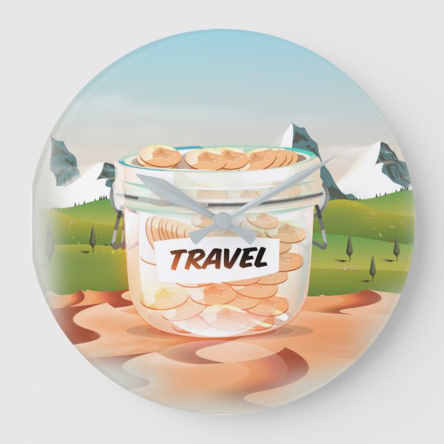 Reloj Redondo Grande Jar de viaje de dinero de vidrio (Anverso)