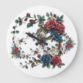 Reloj Redondo Grande Jardín Americano Rosas Patrióticas