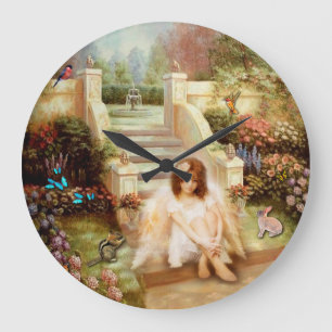 Reloj Redondo Grande Jardín angelical de la serenidad alrededor o relo